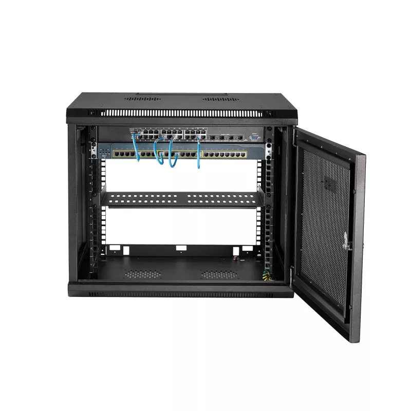 StarTech.com 4-Post 9U sienas tīkla skapis ar 1U plauktu, 19 collu sienas servera statīvs datu/AV/elektronikas/datoru aprīkojumam, mazs ventilējams skapis