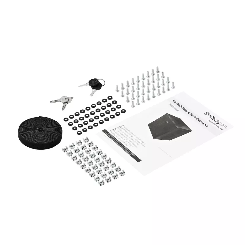 StarTech.com 4-Post 9U sienas tīkla skapis ar 1U plauktu, 19 collu sienas servera statīvs datu/AV/elektronikas/datoru aprīkojumam, mazs ventilējams skapis