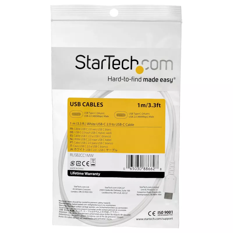 StarTech.com 1m USB C lādēšanas kabelis - izturīgs ātrās uzlādes un sinhronizācijas USB 2.0 Type C uz USB C klēpjdatora lādētāja vads - TPE apvalks, aramīda šķiedra, M/M, 60W, balts - Samsung S10 S20 iPad Pro MS Surface