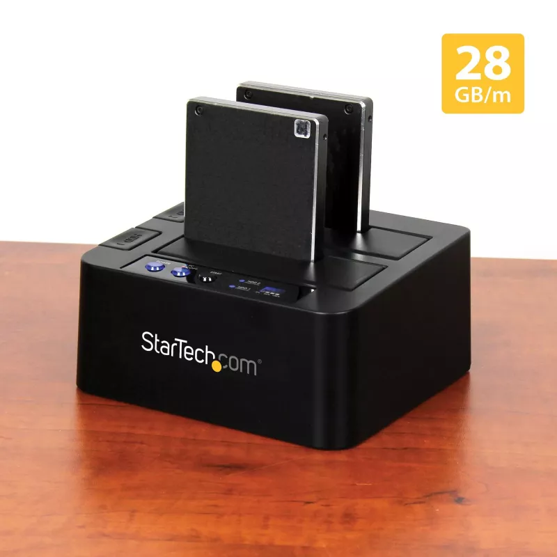 StarTech.com autonomais cietā diska dublikators, divu nodalījumu HDD/SSD klonētājs/kopētājs, USB 3.1 (10Gbps) uz SATA III HDD/SSD dokošanas stacija, cietā diska dublikatora doks, cietā diska klonētājs