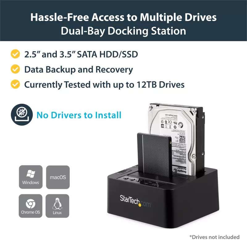 StarTech.com autonomais cietā diska dublikators, divu nodalījumu HDD/SSD klonētājs/kopētājs, USB 3.1 (10Gbps) uz SATA III HDD/SSD dokošanas stacija, cietā diska dublikatora doks, cietā diska klonētājs