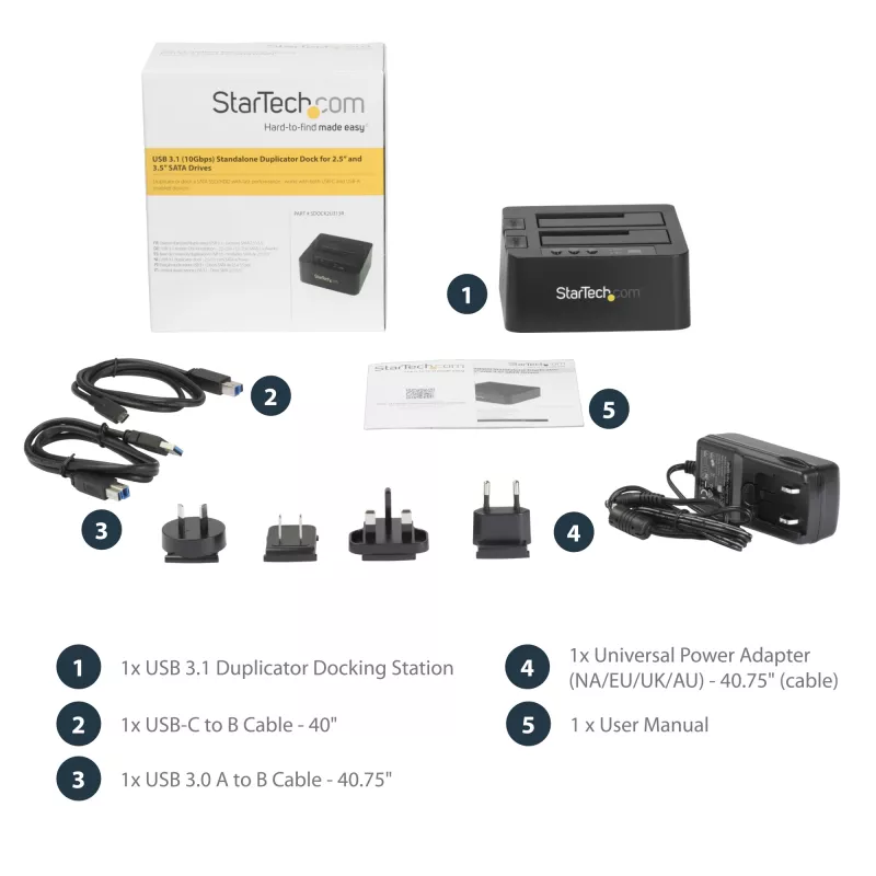 StarTech.com autonomais cietā diska dublikators, divu nodalījumu HDD/SSD klonētājs/kopētājs, USB 3.1 (10Gbps) uz SATA III HDD/SSD dokošanas stacija, cietā diska dublikatora doks, cietā diska klonētājs
