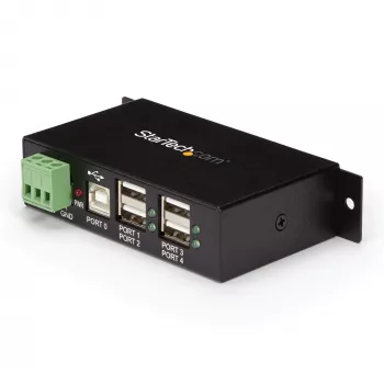 StarTech.com 4-Portu USB 2.0 Hub - Metāla Industriālais USB-A Hub - DIN Sliežu, Sienas vai Galda Montējams USB Datu Hub - TAA Atbilstošs USB Paplašinātājs