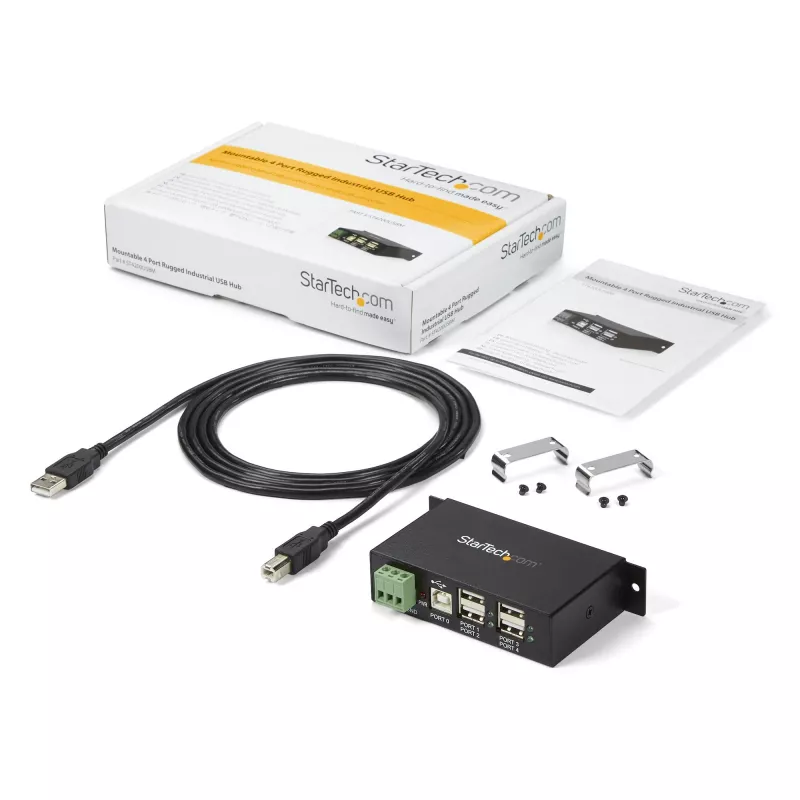 StarTech.com 4-Portu USB 2.0 Hub - Metāla Industriālais USB-A Hub - DIN Sliežu, Sienas vai Galda Montējams USB Datu Hub - TAA Atbilstošs USB Paplašinātājs