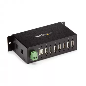 StarTech.com 7-Portu USB 2.0 centrmezgls - Metāla industriālais USB-A centrmezgls ar ESD aizsardzību un 350W pārsprieguma aizsardzību - DIN sliedes, sienas vai galda montāžai - TAA atbilstošs USB paplašinātājs