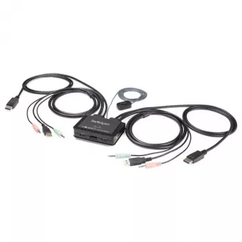 StarTech.com 2 Portu DisplayPort KVM Slēdzis - 4K 60Hz - Kompakts Divu Portu UHD DP 1.2 USB Galddatora KVM Slēdzis ar 1,2m Kabeļiem un Audio - Barošana no USB un Tālvadības Pārslēgšana - MacBook ThinkPad