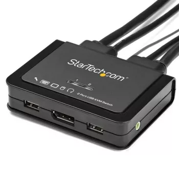 StarTech.com 2 Portu DisplayPort KVM Slēdzis - 4K 60Hz - Kompakts Divu Portu UHD DP 1.2 USB Galddatora KVM Slēdzis ar 1,2m Kabeļiem un Audio - Barošana no USB un Tālvadības Pārslēgšana - MacBook ThinkPad