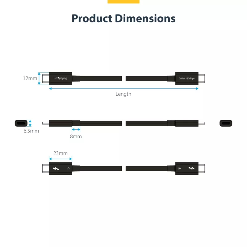 StarTech.com 1m Thunderbolt 5 kabelis, 80Gbps/līdz 120Gbps, 240W PD, 8K 60Hz, sertificēts Thunderbolt kabelis - saderīgs ar Thunderbolt 4/USB4/USB-C
