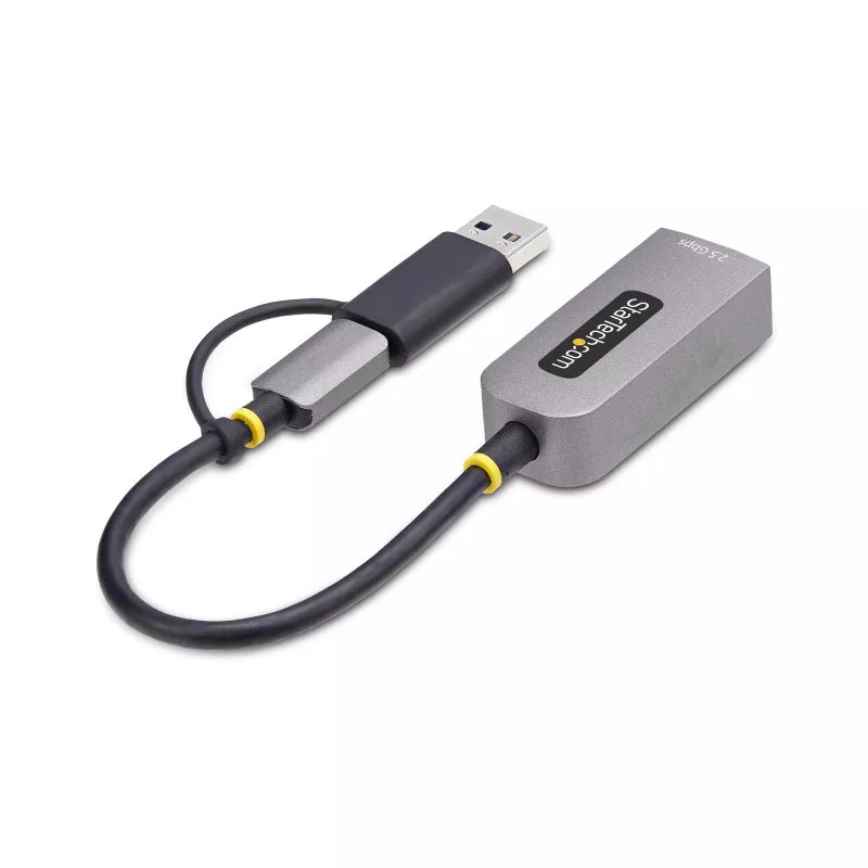 StarTech.com 2.5GbE USB-C uz Ethernet adapteris ar USB-A pārveidotāju, NBASE-T NIC, USB 3.0 Type-C 2.5/1G daudzātrumu tīkls, saderīgs ar Thunderbolt, Windows un Mac