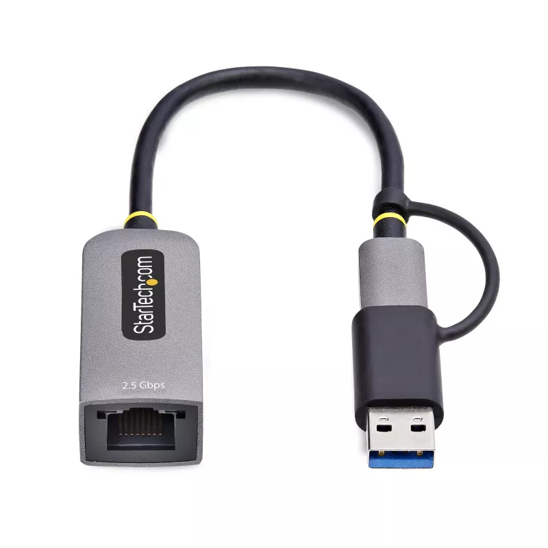 StarTech.com 2.5GbE USB-C uz Ethernet adapteris ar USB-A pārveidotāju, NBASE-T NIC, USB 3.0 Type-C 2.5/1G daudzātrumu tīkls, saderīgs ar Thunderbolt, Windows un Mac