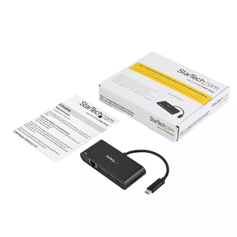 StarTech.com USB-C uz Ethernet adapteris ar 3 portu USB 3.0 centrmezglu un Power Delivery