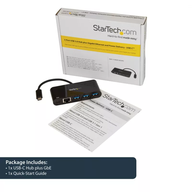 StarTech.com USB-C uz Ethernet adapteris ar 3 portu USB 3.0 centrmezglu un Power Delivery