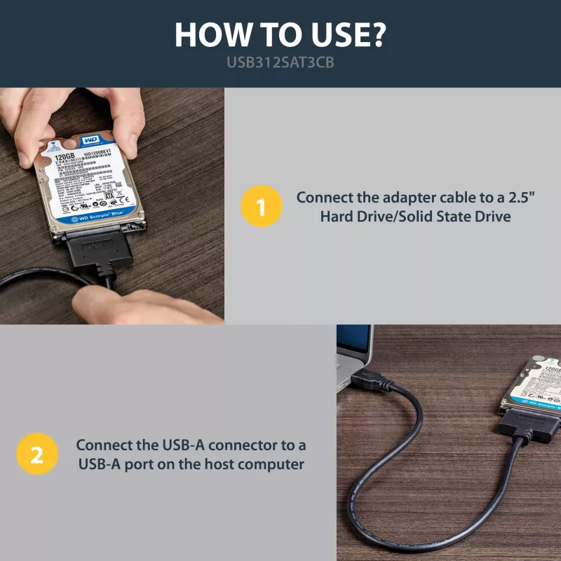 StarTech.com USB 3.1 uz 2.5 collu SATA cietā diska adapteris - USB 3.1 Gen 2 10Gbps ar UASP ārējais HDD/SSD glabāšanas pārveidotājs