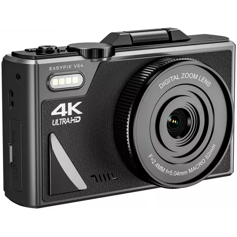 Easypix V64 Flip 20203 kompaktā digitālā kamera, 64 MP, 4K video, 3 collu pagriežams displejs, 18x digitālais tālummaiņas režīms, WiFi