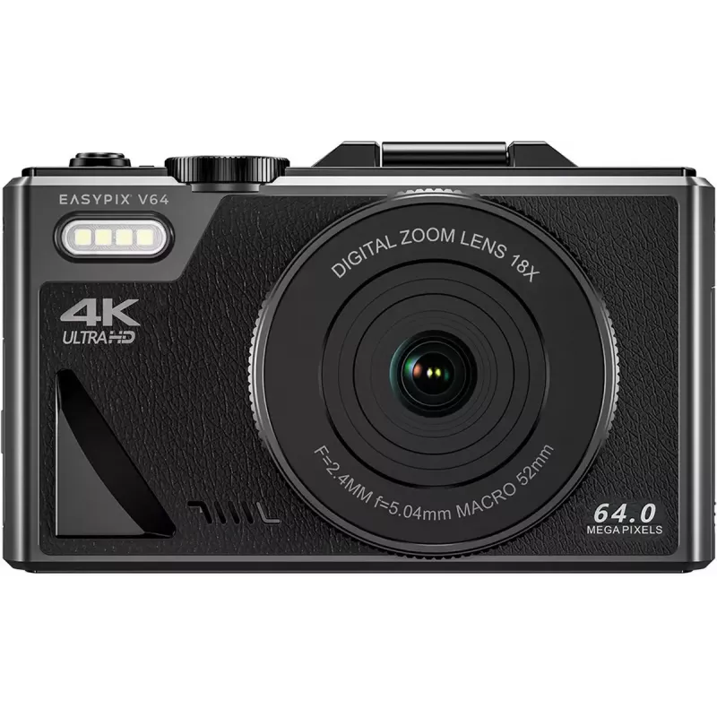 Easypix V64 Flip 20203 kompaktā digitālā kamera, 64 MP, 4K video, 3 collu pagriežams displejs, 18x digitālais tālummaiņas režīms, WiFi