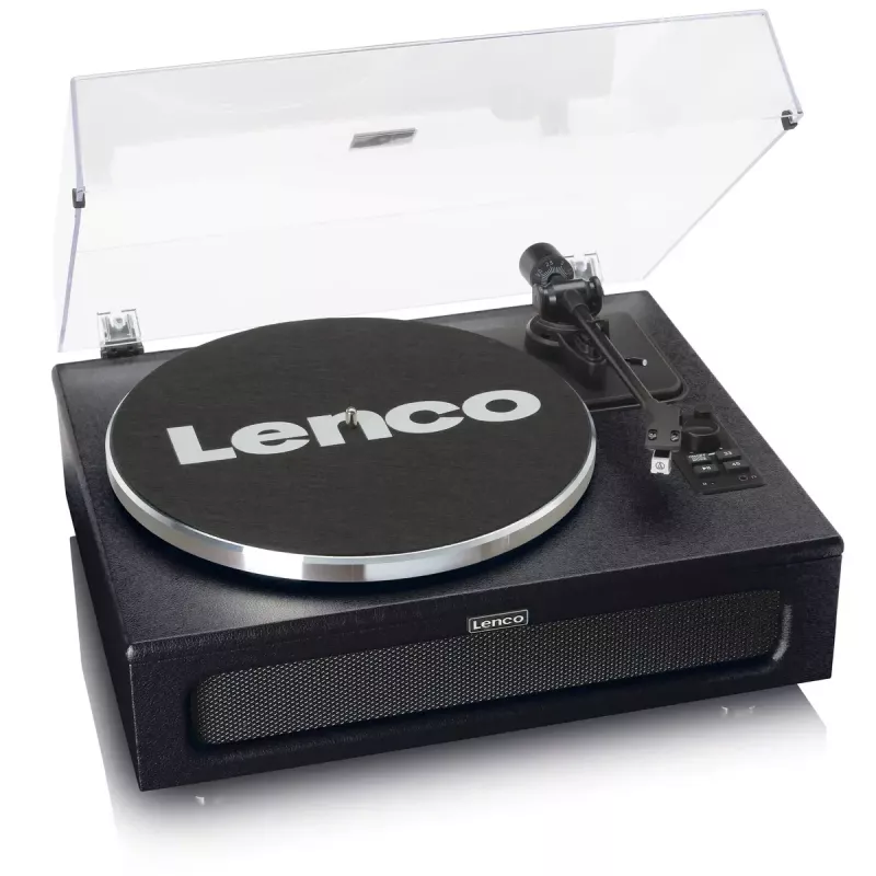 Lenco LS-430BK skaņuplašu atskaņotājs ar siksnu, 4 skaļruņiem un Bluetooth, 40 W, 33/45 apgr./min., melns