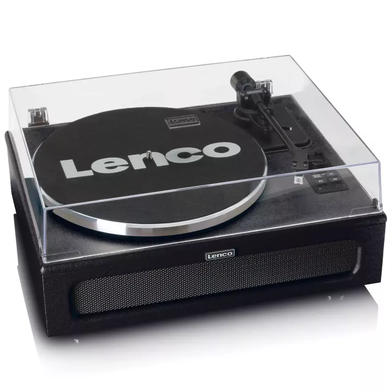Lenco LS-430BK skaņuplašu atskaņotājs ar siksnu, 4 skaļruņiem un Bluetooth, 40 W, 33/45 apgr./min., melns