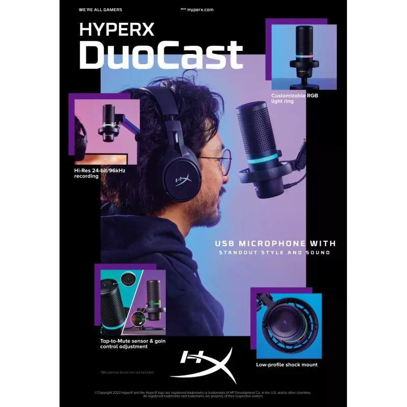 HyperX DuoCast - USB mikrofons (Melns) - RGB apgaismojums