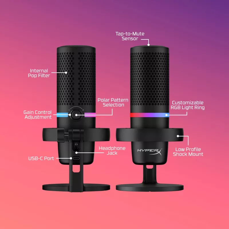HyperX DuoCast - USB mikrofons (Melns) - RGB apgaismojums