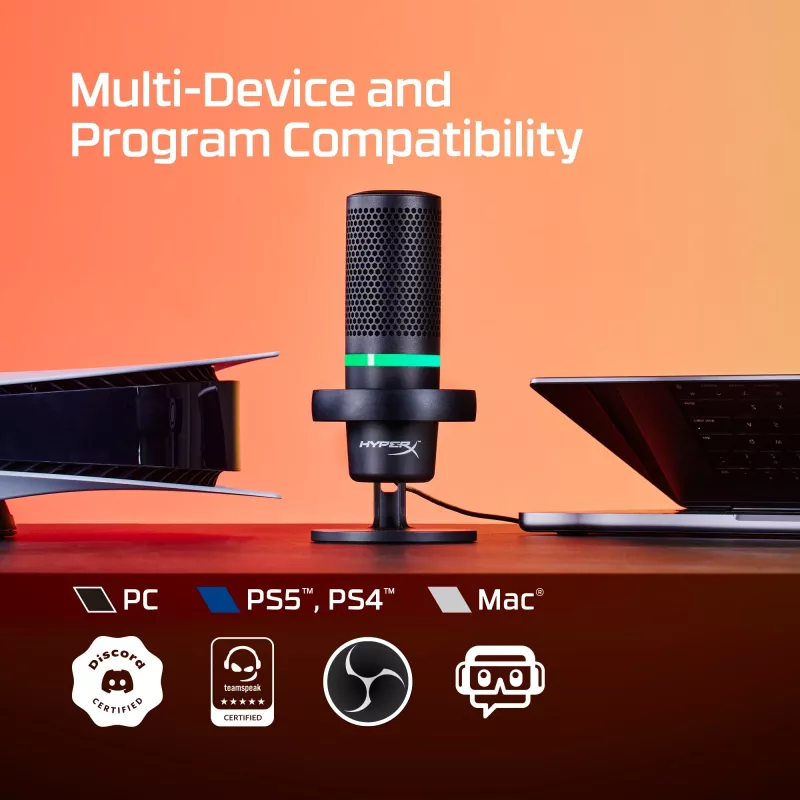 HyperX DuoCast - USB mikrofons (Melns) - RGB apgaismojums