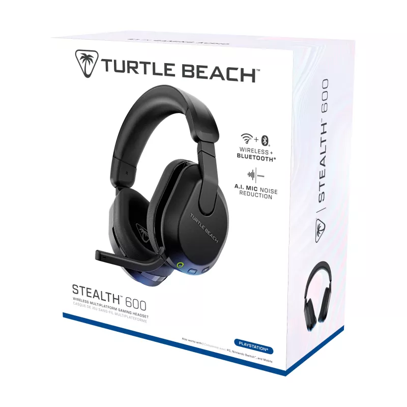 Turtle Beach Stealth 600 Melns PlayStation Bezvadu Spēļu Austiņas ar līdz 80h Akumulatoru, 50mm Skaļruņiem un Bluetooth PS5, PS4, PC un Mobilajām Ierīcēm