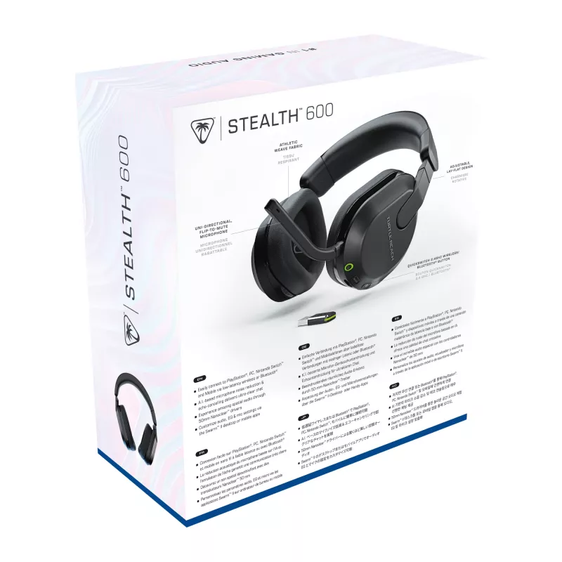 Turtle Beach Stealth 600 Melns PlayStation Bezvadu Spēļu Austiņas ar līdz 80h Akumulatoru, 50mm Skaļruņiem un Bluetooth PS5, PS4, PC un Mobilajām Ierīcēm