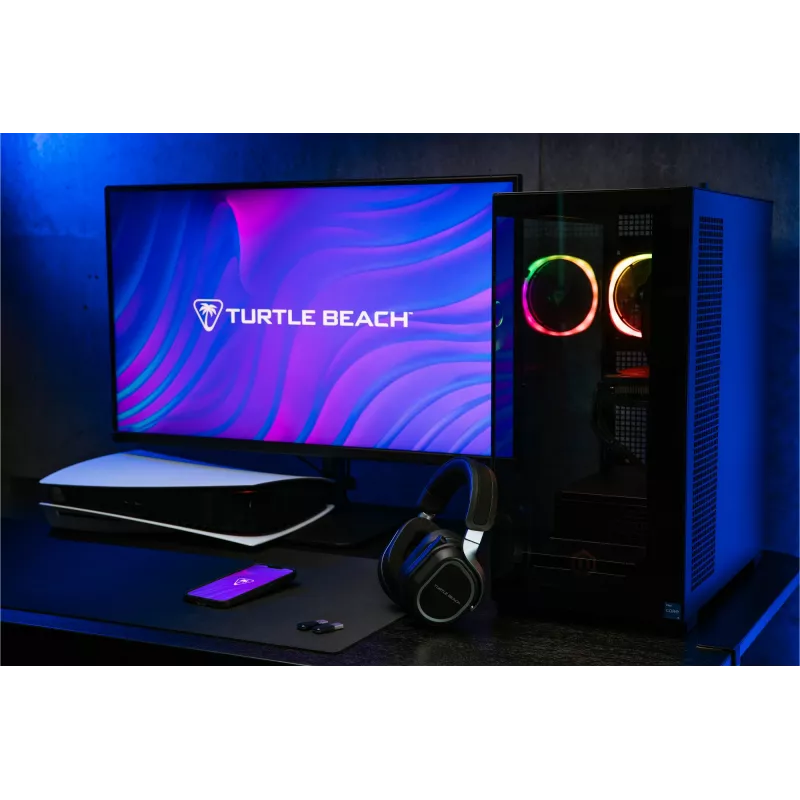 Turtle Beach Stealth 700 Black PlayStation bezvadu spēļu austiņas ar līdz 80 h akumulatoru, Bluetooth, diviem raidītājiem un 60 mm skaļruņiem PS5, PS4, PC un mobilajām ierīcēm