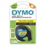 DYMO LetraTag plastmasas etiķetes, 12 mm x 4 m, melns uz dzeltena, pašlīmējošas