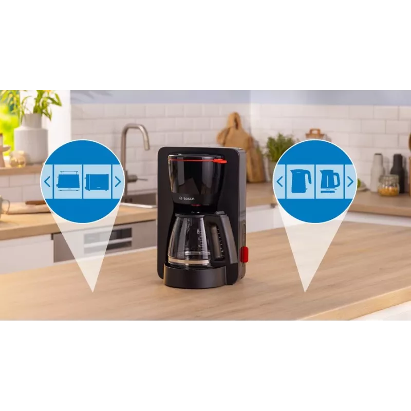 Pilienu kafijas automāts Bosch TKA3M133, 1.4 L ūdens tvertne, 15 tasīšu ietilpība, melns