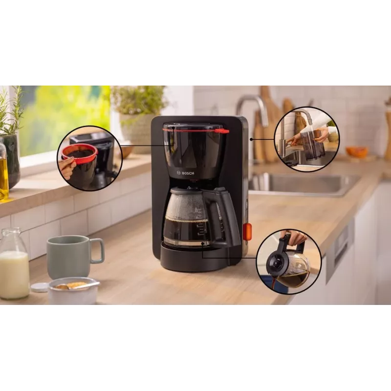 Pilienu kafijas automāts Bosch TKA3M133, 1.4 L ūdens tvertne, 15 tasīšu ietilpība, melns