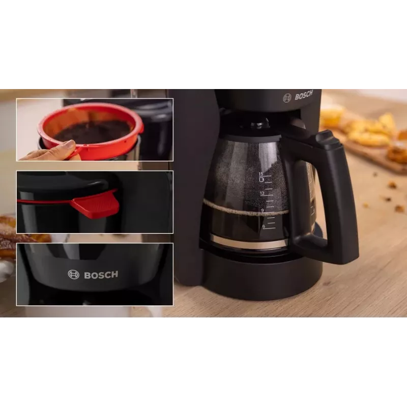 Pilienu kafijas automāts Bosch TKA3M133, 1.4 L ūdens tvertne, 15 tasīšu ietilpība, melns