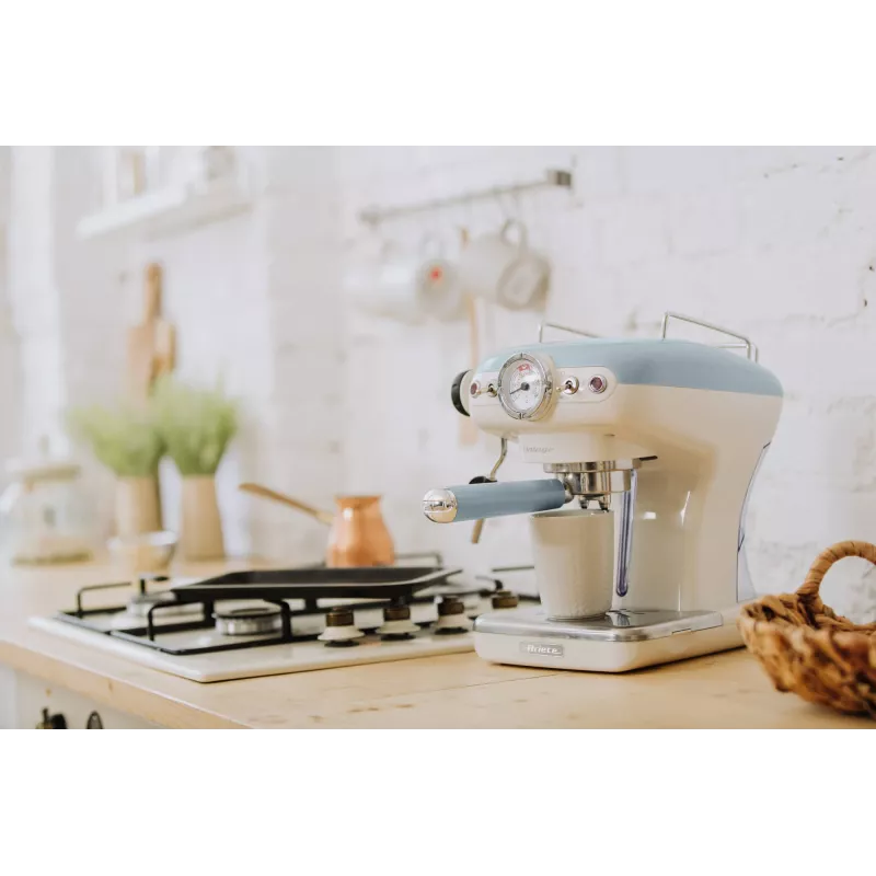 Ariete 1389 Vintage Espresso kafijas automāts - Espresso automāts maltai kafijai vai ESE kapsulām, pasteļzilā krāsā