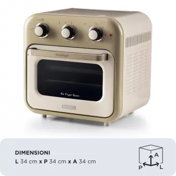 Ariete 4632 Fritētājs un cepeškrāsns Vintage, 1400W, 2in1, Tilpums 16L, Piederumi komplektā, Taimeris 60 minūtes, Dubultstikls, Bēšs