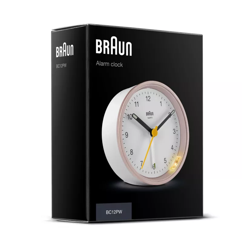 Braun BC12 kvarca modinātājpulkstenis rozā, balts