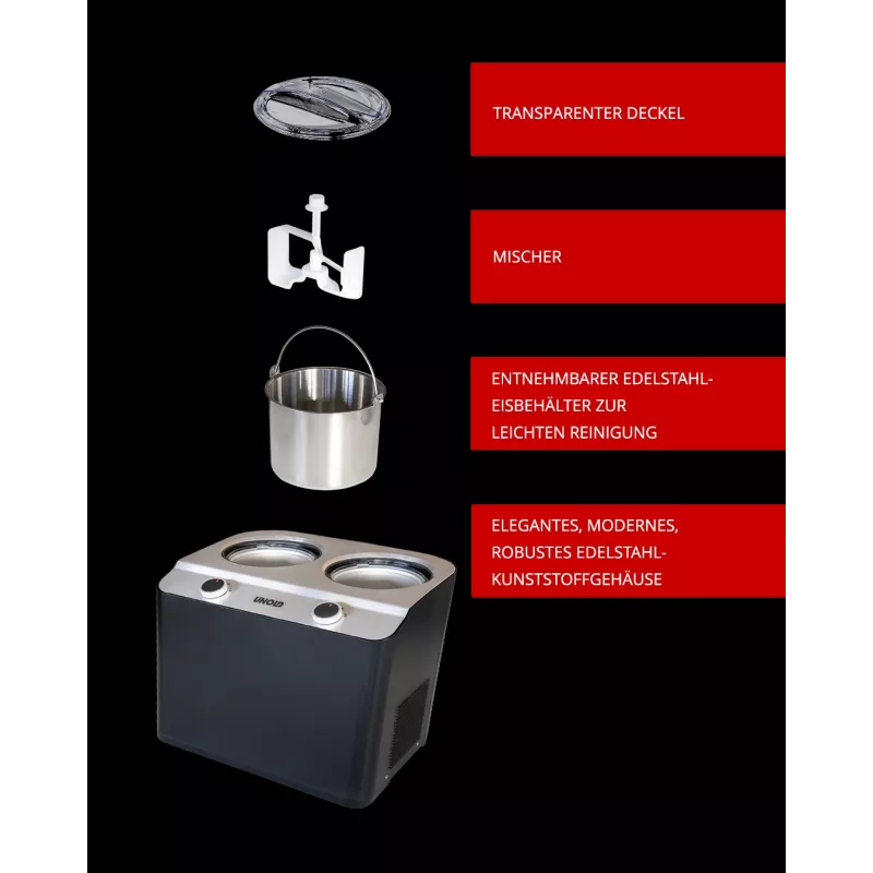 Unold Doppio kompresora saldējuma ražotājs 2,4 L 250 W Melns, Satīna tērauds