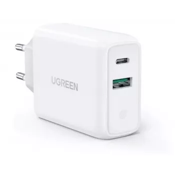 Ugreen 60468 ātrais lādētājs 18W PD+QC 2 porti balts