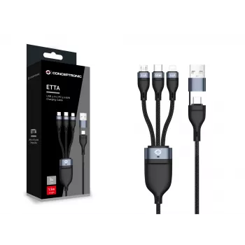 Conceptronic ETTA05B15 USB 3-in-1 PD 3.0 60W uzlādes kabelis 1,5 m, 20V 3A, 480Mbps