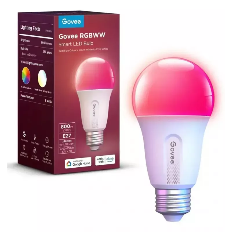 Govee Smart Wifi&BLE spuldze 800 lm — E27, 9 W, Wi‑Fi/Bluetooth, balta