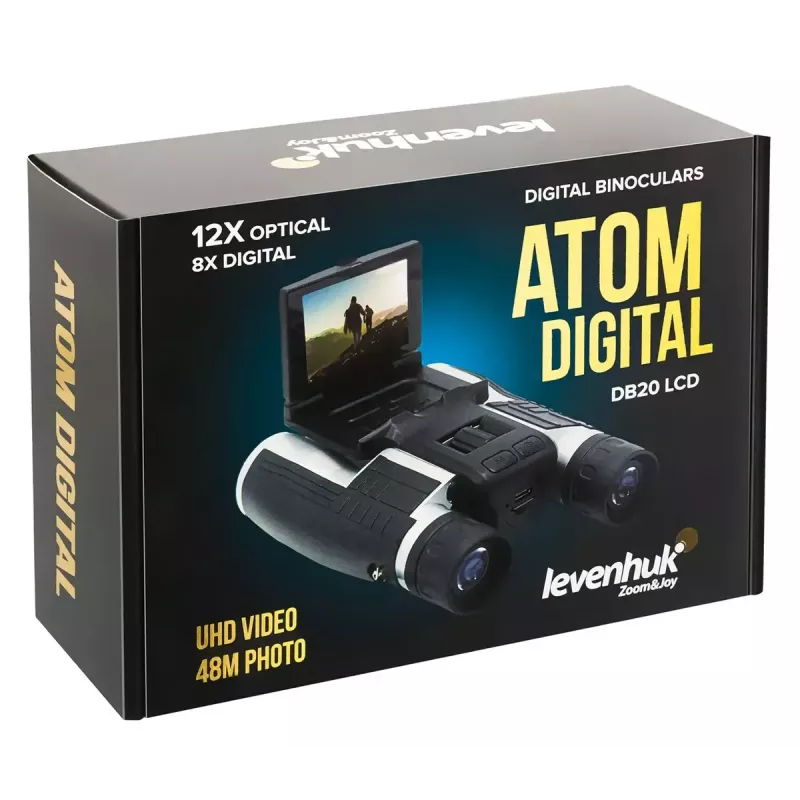 Binoklis Levenhuk Atom DB20 ar 20× palielinājumu un iebūvētu 2 MP kameru, LCD displeju