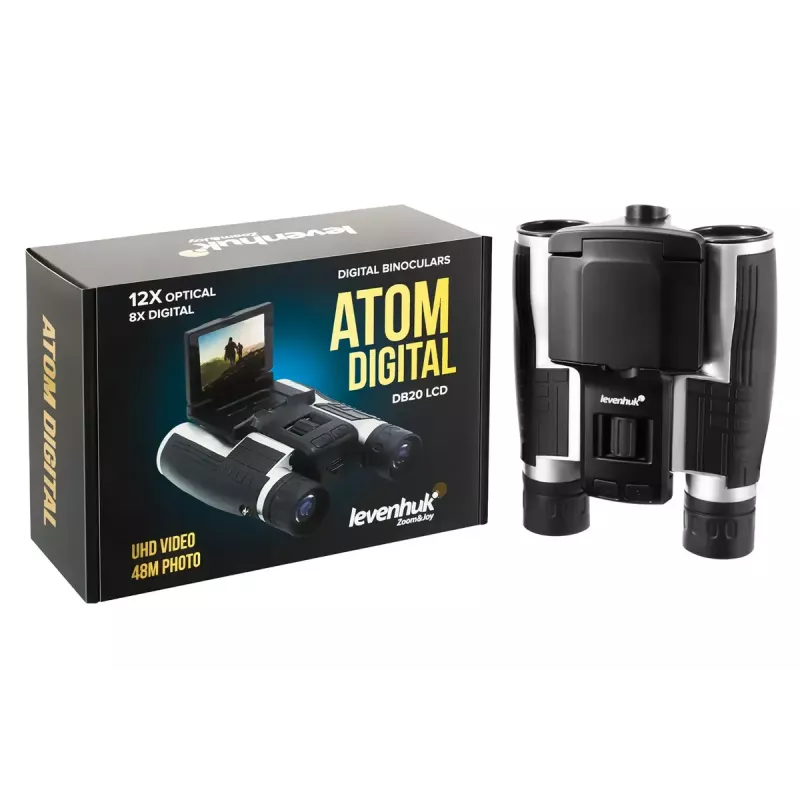 Binoklis Levenhuk Atom DB20 ar 20× palielinājumu un iebūvētu 2 MP kameru, LCD displeju