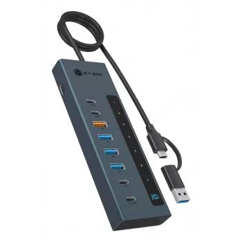 RAIDSONIC ICY BOX 9-in-1 centrmezgls ar Power Delivery, USB 3.2 Gen 2 Type-C/Type-A savienojumu, alumīnijs, zils