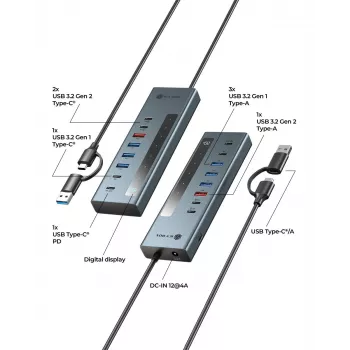 RAIDSONIC ICY BOX 9-in-1 centrmezgls ar Power Delivery, USB 3.2 Gen 2 Type-C/Type-A savienojumu, alumīnijs, zils