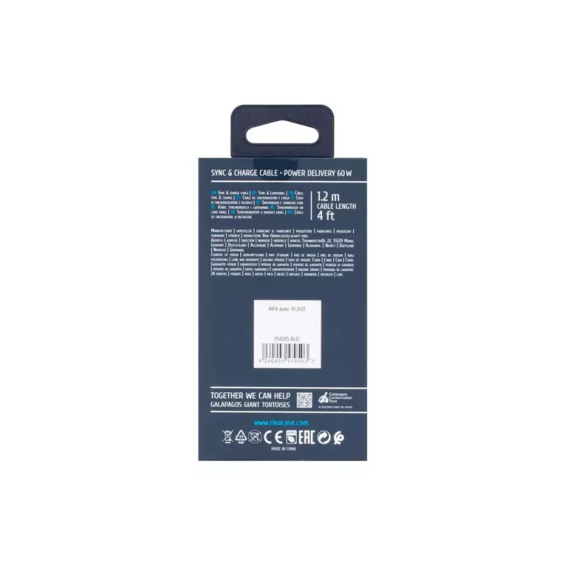 USB kabelis Rivacase PS6105 BL12 USB 2.0 1.2m USB C zils