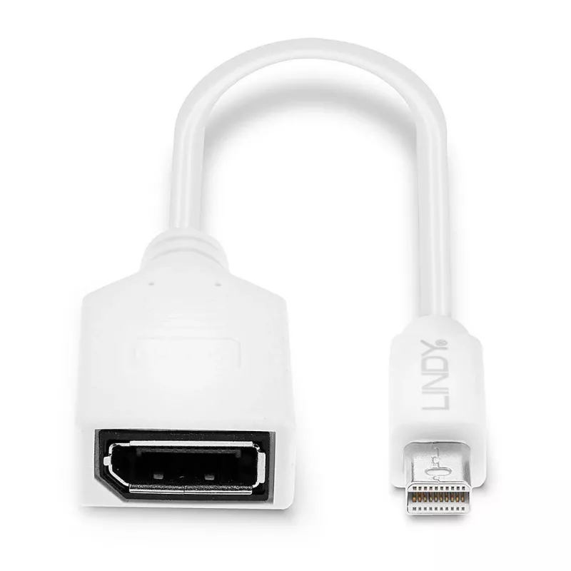 Lindy 0.20m Mini DisplayPort uz DisplayPort adaptera kabelis, 0.15 m, Mini DisplayPort, DisplayPort, Tēviņš, Mātīte, Balts