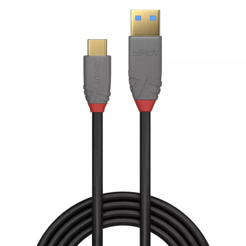 Lindy 0.5m USB 3.2 Type A uz C kabelis, 10Gbps, 5A, PD, Anthra Line