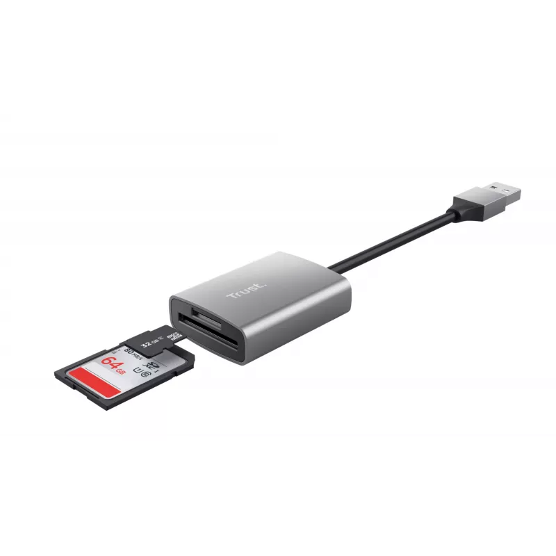 Trust Dalyx 24135 karšu lasītājs, USB 3.2 Gen 1, microSD/SD/SDHC/SDXC, sudraba krāsā