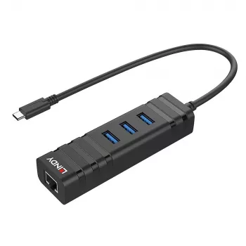 USB Hubs Lindy USB 3.2 Type-C Hubs un Gigabitu Ethernet Pārveidotājs