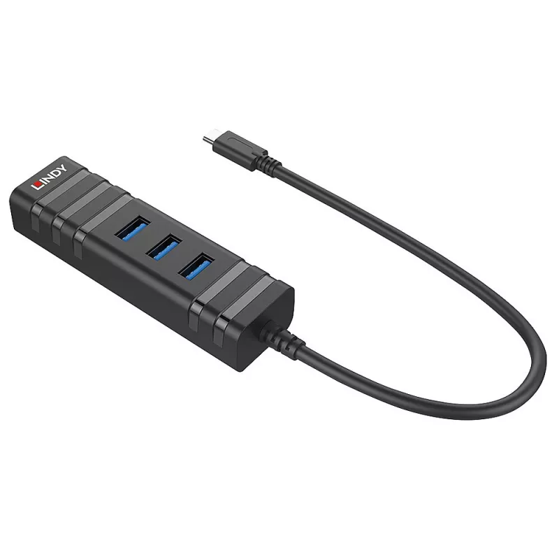 USB Hubs Lindy USB 3.2 Type-C Hubs un Gigabitu Ethernet Pārveidotājs