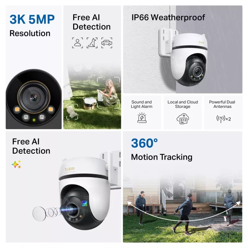 TP-Link āra Pan/Tilt drošības Wi-Fi kamera, 3K 5MP, 360°