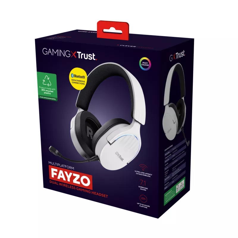 Trust GXT 491W FAYZO Bezvadu un vadu spēļu austiņas Over-Ear, USB-C, Bluetooth, Melns/Balts